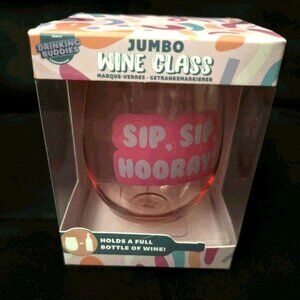 Jumbo Pink Wine Glass "Sip Sip Hooray" Holds Full Bottle Fun Novelty Gift Boxed